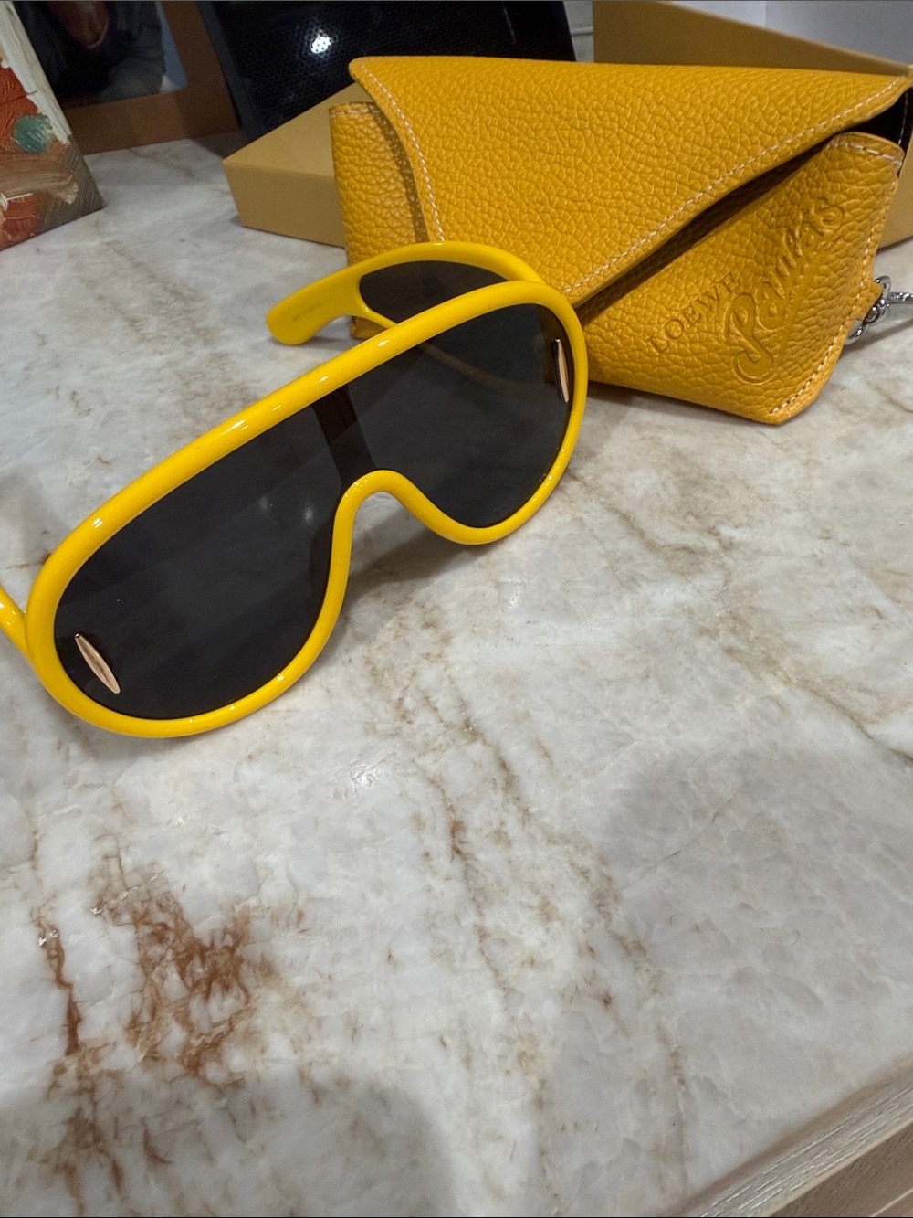 Loewe Anagram Paula Yellow sunglasses Pebbled Leather Key Case